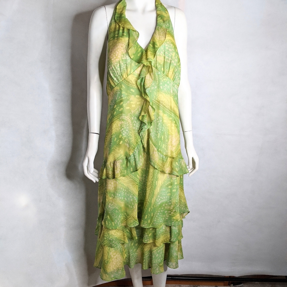 Green Silk Layered Halter Dress Romantic Date